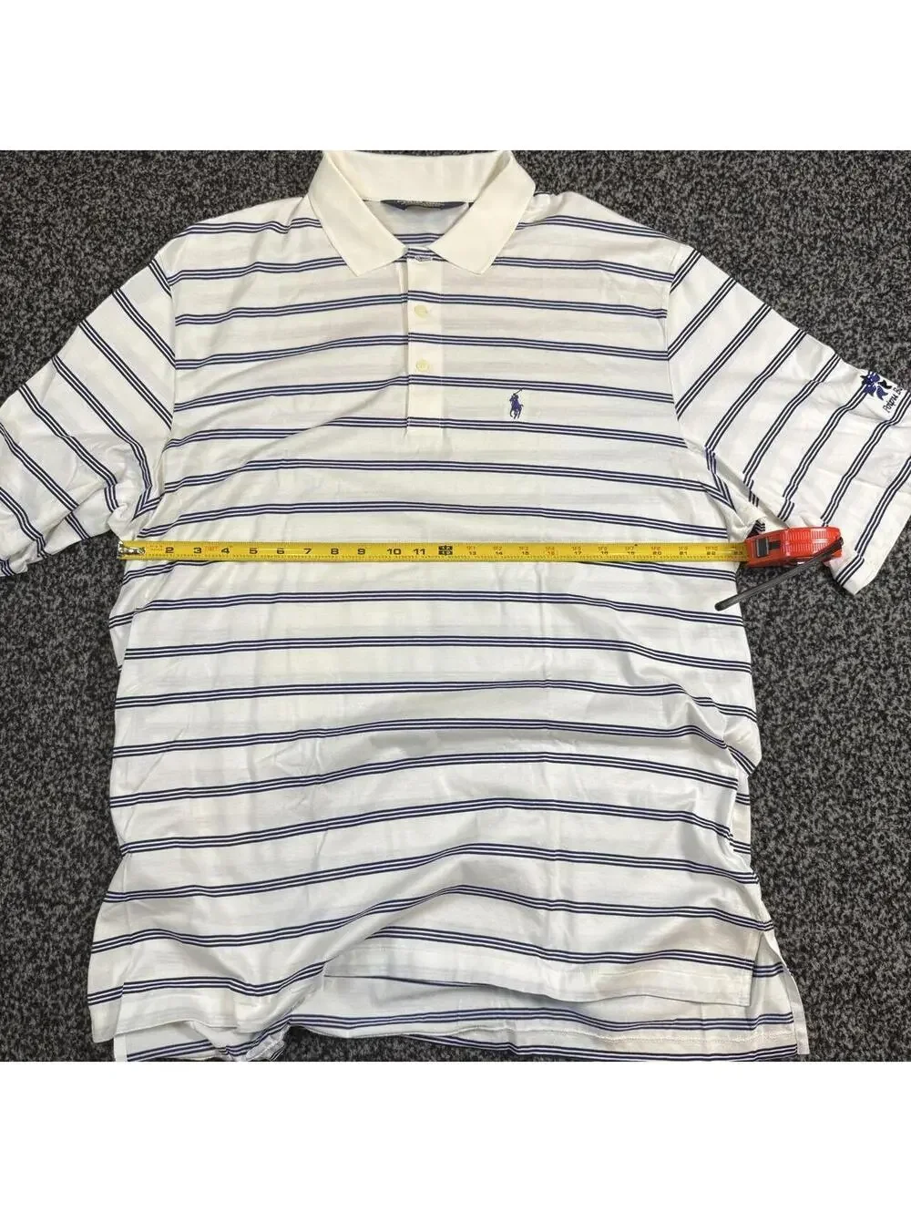 Polo Ralph Lauren Golf Polo Shirt Mens XL White Blue Horizontal Striped Cotton